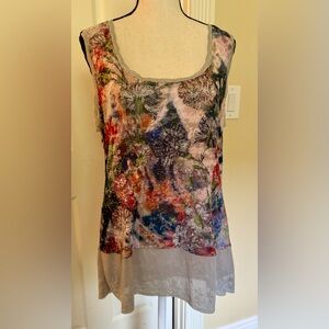 Metro Sleeveless Embellished tank Blouse in Blue and Pink, Sz XL